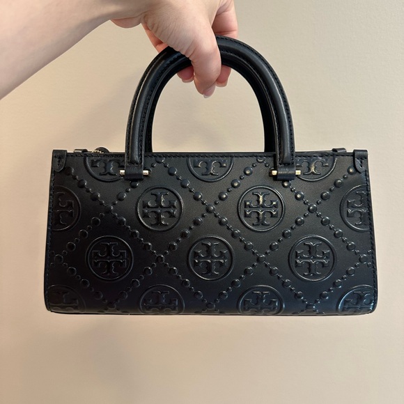 Tory Burch Black T Monogram Embossed Crossbody NWT - Picture 6 of 13